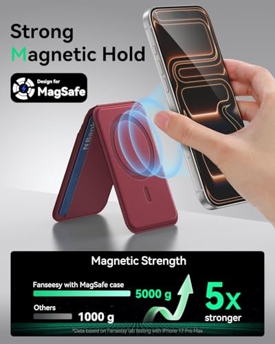for MagSafe Wallet with Stand, 5 Card Holder, Slim Leather Magnetic Wallet for iPhone 17/16/15/14/13/12 Pro Max Plus Air Series, 3 Card Slots & 1 Cash Slot,WineRed - color: WineRed