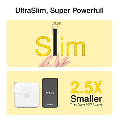 UltraSlim 70W GaN II Dual USB-C PD Wall Charger - Compact Flat Plug Adapter with Foldable Design, Intelligent Power Allocation & Fast Charging for Laptops & Phones - Black - color: Black