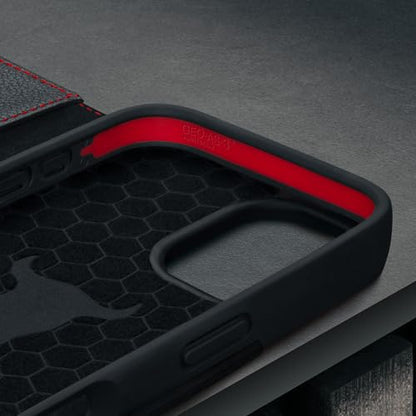 TORRO Leather Case Compatible with iPhone 17 6.3" 2025 - Premium Leather Wallet Flip Case with Kickstand and Card Slots (Compatible with Official MagSafe Chargers) - Black - color: Black with Red Detail, size: iPhone 17