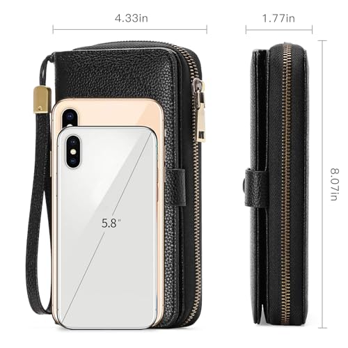 GAEKEAO Leather Credit Card Holder Wallet for Women RFID Blocking Large Capacity Bifold Zipper Card Case Organizer with Wristlet 45 Slots - color: Black03