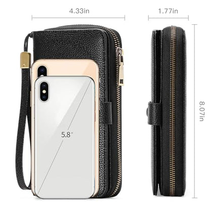 GAEKEAO Leather Credit Card Holder Wallet for Women RFID Blocking Large Capacity Bifold Zipper Card Case Organizer with Wristlet 45 Slots - color: Black03