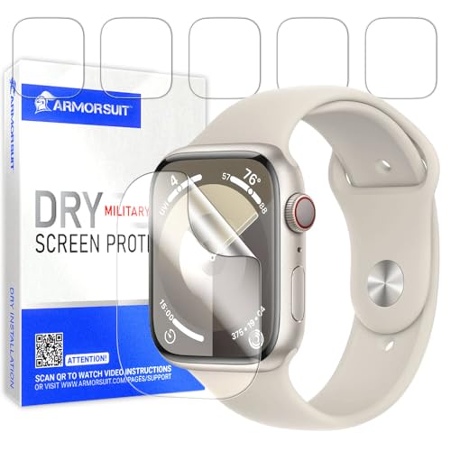 ArmorSuit 6 Pack for Apple Watch Series 9/8/7 (45mm) Screen Protector DRY-Shield HD Clear TPU Dry Installation Film - size: 45mm
