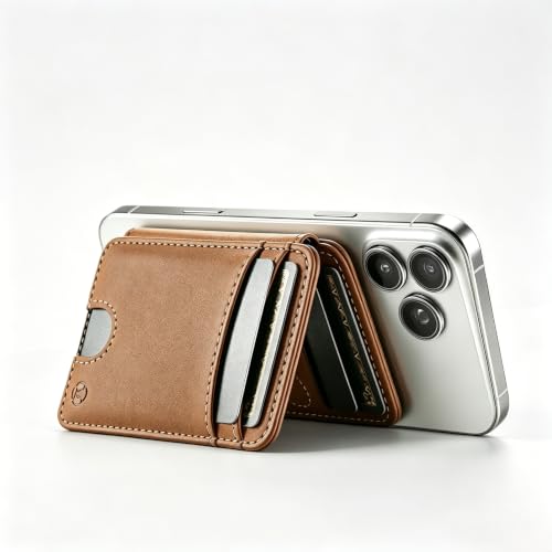 WJX MagSafe Magnetic Phone Wallet, RFID Slim 6 Card Holder with Cash Slot & Clear ID Window, Mini Gift‑Ready Wallet for Google/Samsung/iPhone 17/16/15/14/13/12 Series, Brown - color: K-Brown