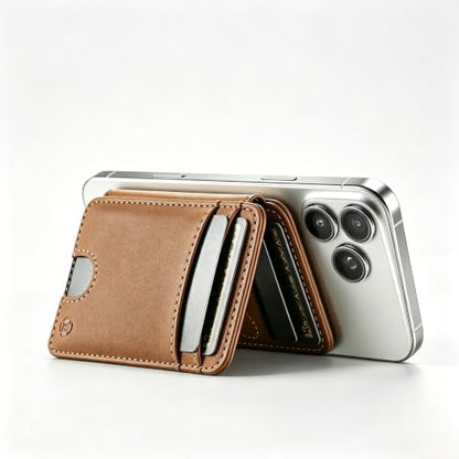 WJX MagSafe Magnetic Phone Wallet, RFID Slim 6 Card Holder with Cash Slot & Clear ID Window, Mini Gift‑Ready Wallet for Google/Samsung/iPhone 17/16/15/14/13/12 Series, Brown - color: K-Brown