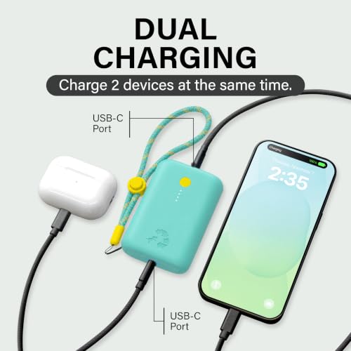 Nimble Champ Portable Charger, 10000mAh Power Bank, 20W Dual USB-C Charging - color: Teal