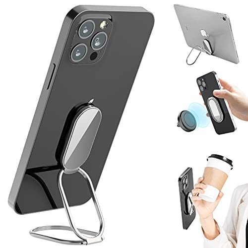 Phone Holder Foldable Phone Stand Phone Ring Holder Finger Kickstand 360° Rotation Cell Phone Stand Metal Phone Grip for Magnetic Car Mount Sticky Phone Grip Compatible with Most Smartphones - color: Silver