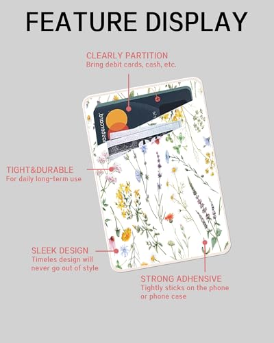 ADBOR Leather Phone Card Holder, Dual Pocket Phone Wallet Stick On, Cute Card Holder, Credit Card Holder Boho Flowers Leaf