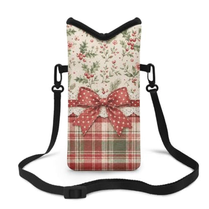 Christmas Crossbody Cell Phone Purse Winter Holiday Small Satchel Pouch for Women Men, for Cellphone, Keys, Lipstick, Cashes, Passport, Bow Christmas Plaid Holly - color: Bow Christmas Plaid Holly