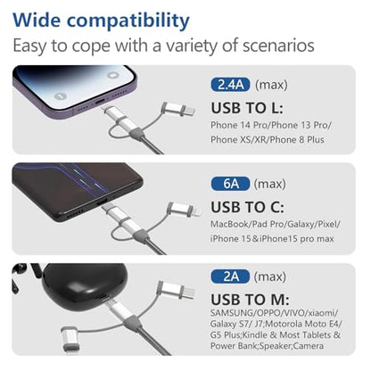 MFi Certified 3 in 1 Multi Charging Cable 1Pack - size: 1 Pack,3.4ft