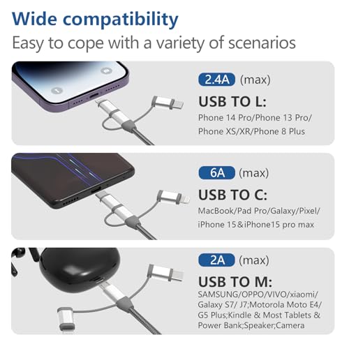 MFi Certified 3 in 1 Multi Charging Cable, 2Pack - size: 2 Pack,3.4ft