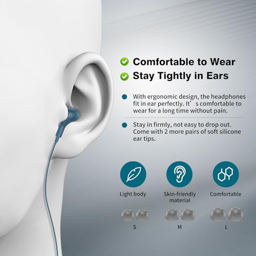 APETOO Wired Earbuds in-Ear Headphones 3.5mm Jack for Laptop/School Blue - color: Blue