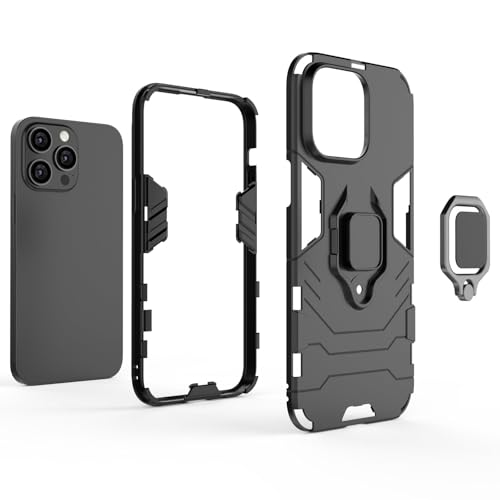 Magnet Case for iPhone 16 Pro Max Shockproof Hard Phone Cover with Grip, Metal Ring Kickstand Bumper Shell [Compatible with Magnetic Car Mount] (Black) - size: iPhone 16 Pro Max