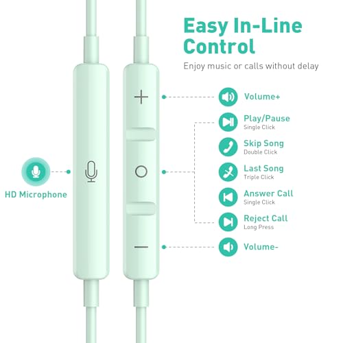 USB C Headphones Magnetic Wired Earbuds with Mic Volume Control 4ft Green - color: Green