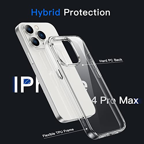 JETech Case for iPhone 14 Pro Max, Anti-Yellowing, Clear | Shockproof Protection, Scratch Resistant Hard PC Back, Durable Transparent TPU Bumper - color: Clear, size: iPhone 14 Pro Max