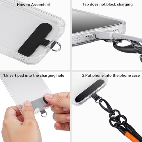 Cell Phone Lanyard, Crossbody Strap, Neck Holder & Wrist Lanyard 3-in-1 Anti-Theft Phone Strap, Detachable Universal Smartphone Straps with a Tap, Durable Hook-Orange Black - color: 3 in 1 Strap-orange Black