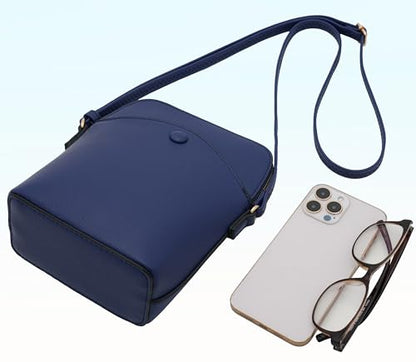 Small Crossbody Bag with Gold Hardware, Mini Shoulder Purse with Adjustable Strap - color: Navy