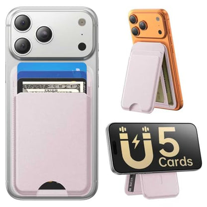 for MagSafe Wallet with Stand, 5 Card Holder, Slim Leather Magnetic Wallet for iPhone 17/16/15/14/13/12 Pro Max Plus Air Series, 3 Card Slots & 1 Cash Slot,Pink - color: Pink