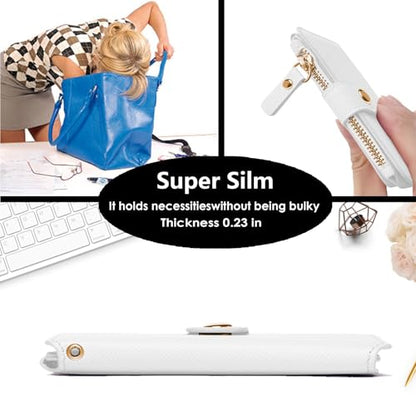 M-Plateau RFID Blocking Keychain Wallet With Leather Wrist Strap | Keychain Wristlet, Womens Card Holder with Zipper Coin Pocket and ID Window - color: White