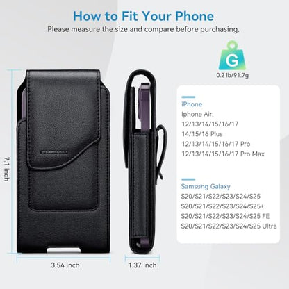 nuoku Phone Holster for Men Belt with Card Holder for iPhone Air 17/16/15/14/13/12/11 Pro Max, Cell Phone Belt Holder for Men Compatible with Samsung Galaxy S25, S24, S23 A54 A53 A52 (Black) - color: Black