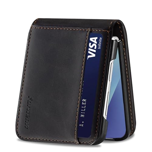 for Samsung Galaxy Z flip 7 Case Flip Leather Cover with Hinge Protection, Slim Thin Magnetic Wallet Case [1 Card Holder], Shockproof Protective Cover for Samsung Z Flip 7 5g Phone Case (Black) - color: Black, size: Z Flip 7