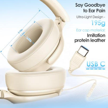 INFURTURE USB C Headphones Wired Active Noise Cancelling Over Ear-White - color: White
