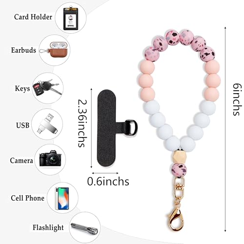 Silicone Beaded Phone Wrist Strap for Women, Elastic Wristlet - color: Pink