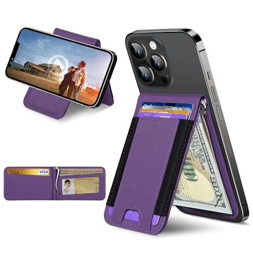 for MagSafe Wallet with Money Clip, Adjustable Stand, 8 Card Holder | ID Window, Stronger Magnetic Wallet for iPhone 17/16/15/14/13/12 Series, RFID Blocking, for iPhone Wallet, Purple - color: Purple