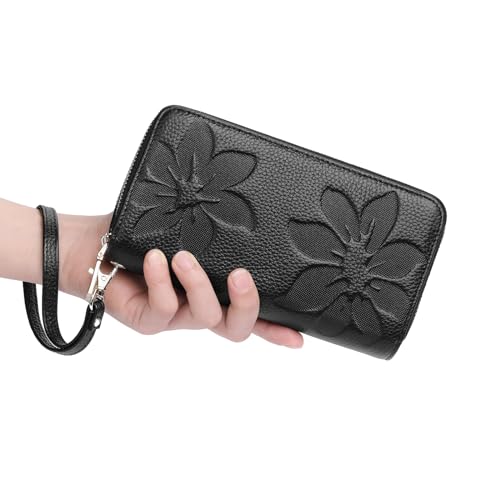 GOIACII Women's Wallet RFID Blocking Leather Wristlet - color: A01 Black