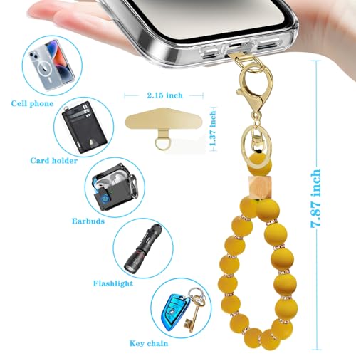 Silicone Beaded Phone Wrist Strap, Phone Bracelet Strap with Tether Tab Elastic Hands Free Wristlet Strap - color: Maize