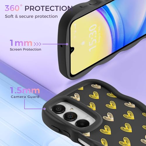 for Galaxy A15 Phone Case, Wavy Soft TPU, Black-Heart | Wavy Frame Design, Soft Slim TPU, Full Camera Lens Protection, Shockproof Phone Cover - color: Black-Heart, size: Samsung A15