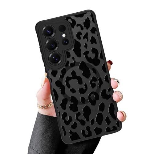 MZELQ Magnetic Case for Samsung Galaxy S26 Ultra, Clear Leopard Cheetah | [Compatible with Magsafe Charging] Translucent Matte Hard Shockproof Camera Protection Cover for Women Men, Frosted Black - color: Black (Leopard), size: Samsung Galaxy S26 Ultra