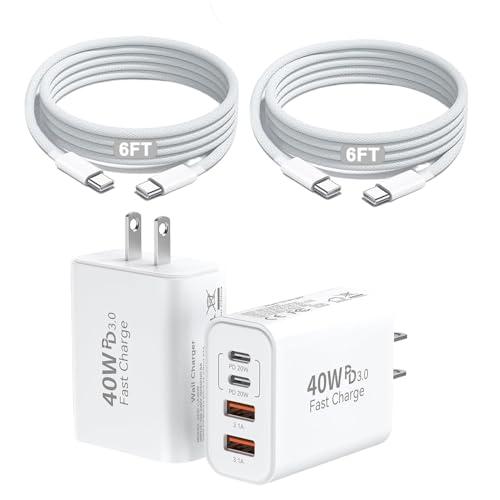 2Pack iPhone 17 16 15 Pro Max Fast Charging Block,6FT USBC to C Woven Cable - size: 6FT
