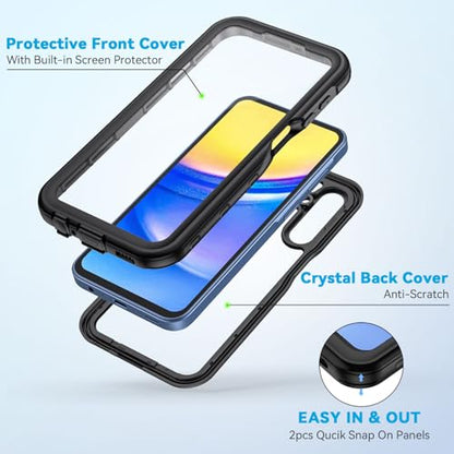 Lanhiem for Samsung Galaxy A15 5G Phone Case, IP68 Waterproof Dustproof Cover with Screen Protector, Heavy Duty Full Body Protective Case for Samsung Galaxy A15 5G, Black/Clear - color: Black