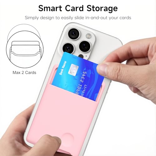 oakxco Phone Wallet Stick On, Secure Phone Card Holder Silicone, Adhesive Pocket Sleeve ID Credit Card, Slim Thin Card Case for Men Women Cute, Compatible with Apple iPhone Samsung Pixel, Pink - color: Pink