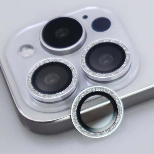 BONVAN for iPhone 15 Pro / 15 Pro Max / 14 Pro / 14 Pro Max Camera Lens Protector Bling Glitter Metal Crystal Tempered Glass Screen Accessories Lens Cover (Silver) - color: Silver
