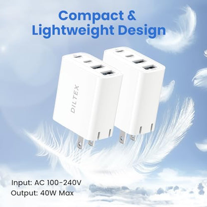 4USB Ports Gan 40W Foldable Charger 2 Pack - Compact USB-C & USB-A Fast Charger with Smart Power Output for Safe Charging- Charging Block compatible with Apple, Android & Google Devices Simultaneously