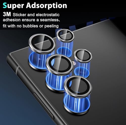 Zeking (2 Set) for Samsung Galaxy S25 Ultra 5G Camera Lens Protector, Scratch-Resistant HD Clarity Ultra-Thin 9H Tempered Glass with Aluminum Edging, Individual Metal Lens Cover (Black) - color: Black