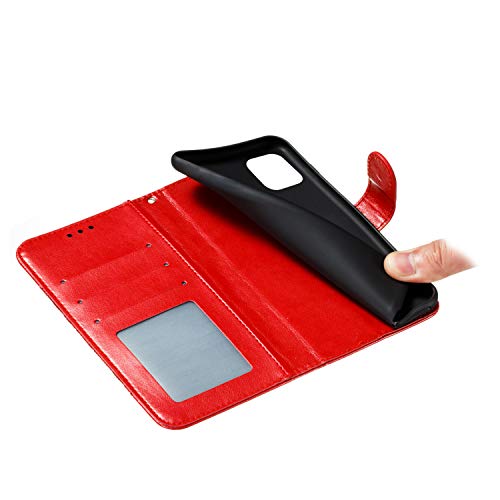 EYZUTAK Case for iPhone 14 Plus, Premium PU Leather Magnetic Flip Wallet Case with Card Holder Cash Slot Lanyard Strap Kickstand Function Embossed Mandala Flower Pattern Shockproof Cover - Red - color: Red, size: iPhone 14 Plus
