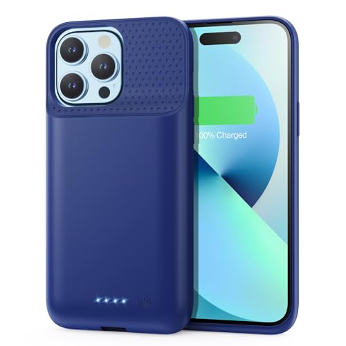 Battery Charging Case for iPhone 12Pro Max/13Pro Max/14Pro Max/14Plus (6.7 Inch), Powerful 8600mAh Portable Rechargeable Charger Cover for iPhone 14ProMax/14Plus/13Promax/12Promax Battery Case-Blue - color: Blue