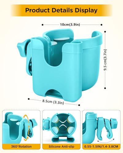 BUNDLEPRO Stroller Cup Holder with Phone Holder, 2-in-1, Blue - color: BLUE