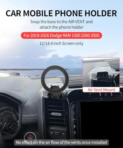 Car Phone Holder for Dodge Ram 1500/Ram 2500/Ram 3500 2019-2026, 12" Screen - size: for 2019-2026 RAM 1500 2500 3500 (12/14.4-inch)