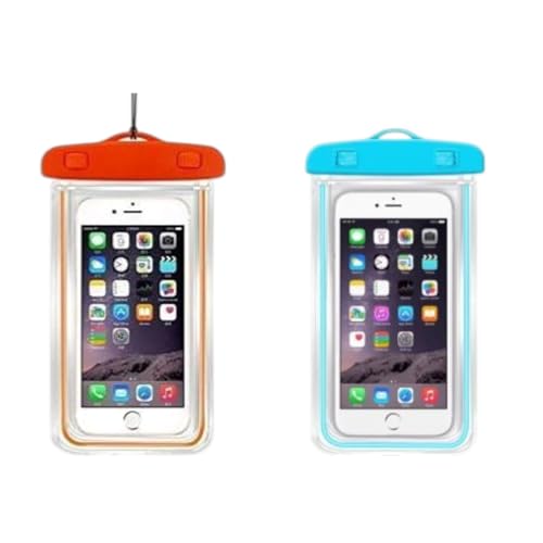 Waterproof Phone Pouch 2 Pack, Universal IPX8 Phone Dry Bag Case with Lanyard, Clear Touch Screen for iPhone, Samsung & Android, Fits Most Phones (Orange and Blue) - color: Orange and Blue