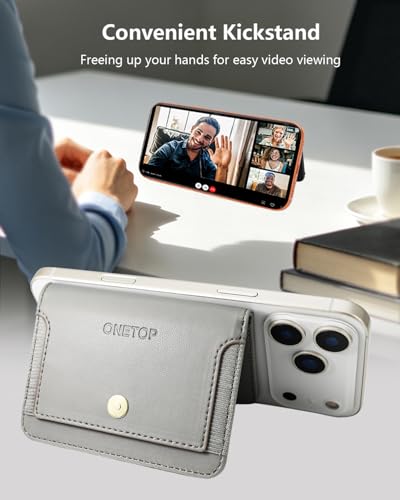 ONETOP for MagSafe Wallet,Magnetic Phone Wallet with 5 Card Slots,Grey | 1-12 Cards/Cash Holder for iPhone 17/16/15/14/13/12 Series,Detachable Wallet Stick-On Back,PU Leather RFID Blocking Kickstand - color: Grey