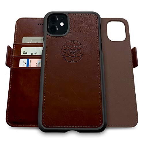 Dreem Fibonacci 2-in-1 Wallet Case for Apple iPhone 11 - Luxury Vegan Leather, Magnetic Detachable Shockproof Phone Case, RFID Card Protection, 2-Way Flip Stand - Coffee - color: Coffee, size: iPhone 11
