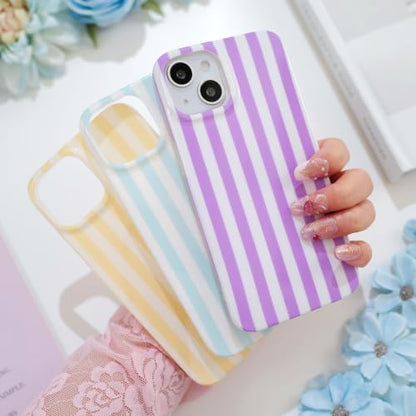 Striped case for iPhone 13/14 Purple/White | Aesthetic Striped，Full Protection Soft TPU，will not peel, fade or rub off ，Kawaii Cute Phone Case for Women Girls - color: Imd Striped Purple/White