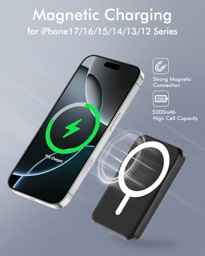 podoru for MagSafe Power Bank 5000mAh, Ultra-Slim Magnetic Portable Charger - color: Space Black