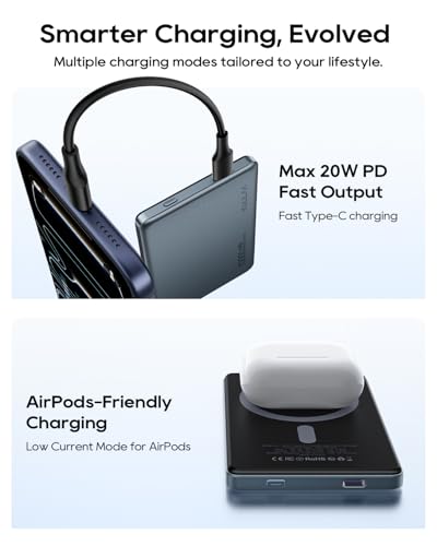 Kuulaa Magsafe Battery Pack 0.47'' 10000mAh Slim Magnetic Portable Charger Power Bank Support USB C PD 20W Fast Charging, Compatible with iPhone 16 Pro Max/15/14/13/12 Mini