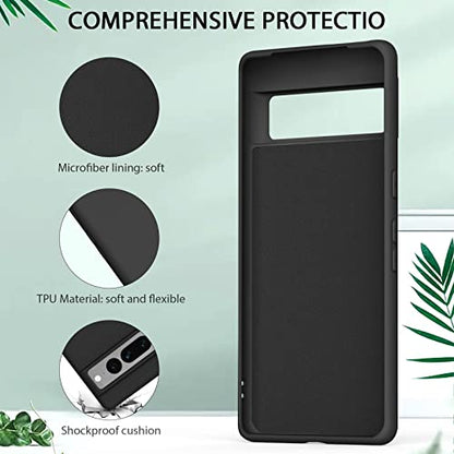 Silicone Phone Case Compatible with Google Pixel 7 Pro, Soft Protective Smart Phone Case for Women Men, Durable Anti-Scratch Shockproof Phone Cover Black