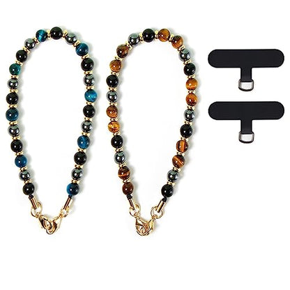 2 Pcs Phone Charm With Beaded Marble, Cell Phone Lanyard With Tether Tab, Chain Strap, Hands-Free Wrist Strap for Women Compatible With iPhone 14 Pro Max/ 13/ 12/ 11 - color: Yellow&blue