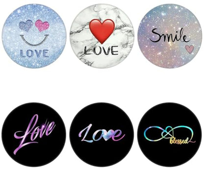 (6 Pack Cell Phone Grip,Phone Finger Foldable Holder Stand Compatible with iPhone - Love Smile Heart - color: Py006